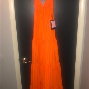 BEAUTIFUL MAXI  ORANGE TIERED SMOCK DRESS SZ (12)
